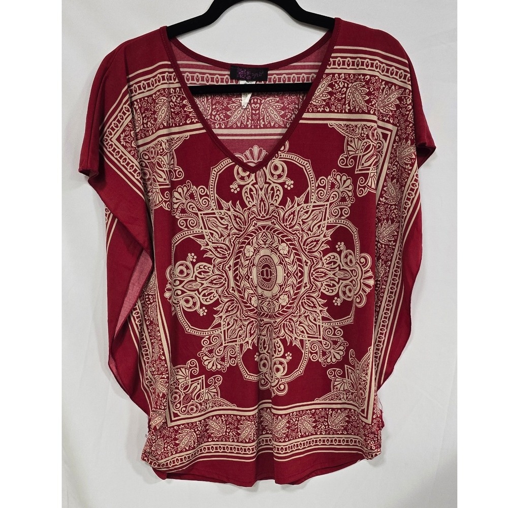 Agenda kimono blouse‎ women XL red geometric boho top bandana print